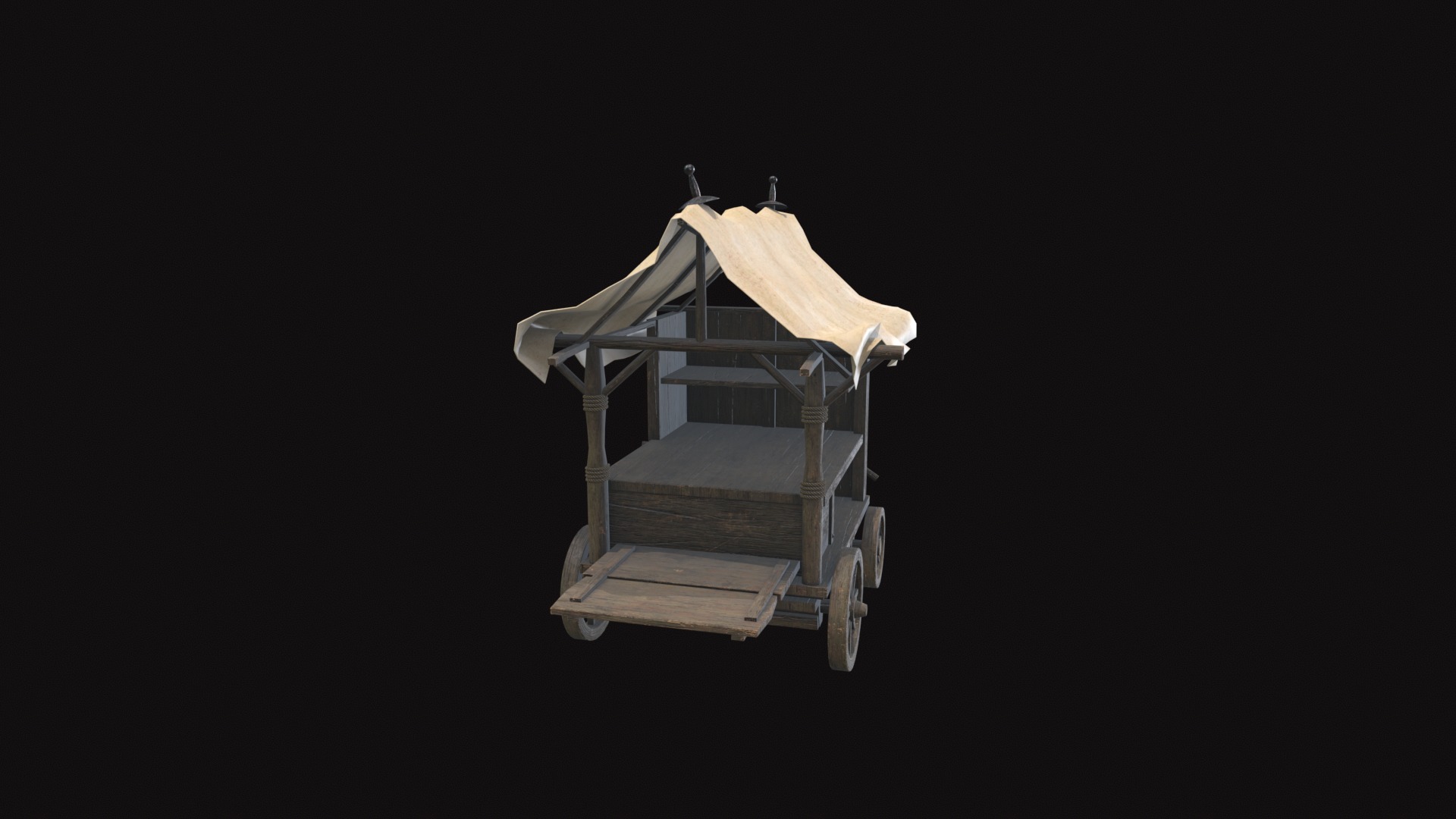 Medieval Cart V04 Low-poly 3D model_4