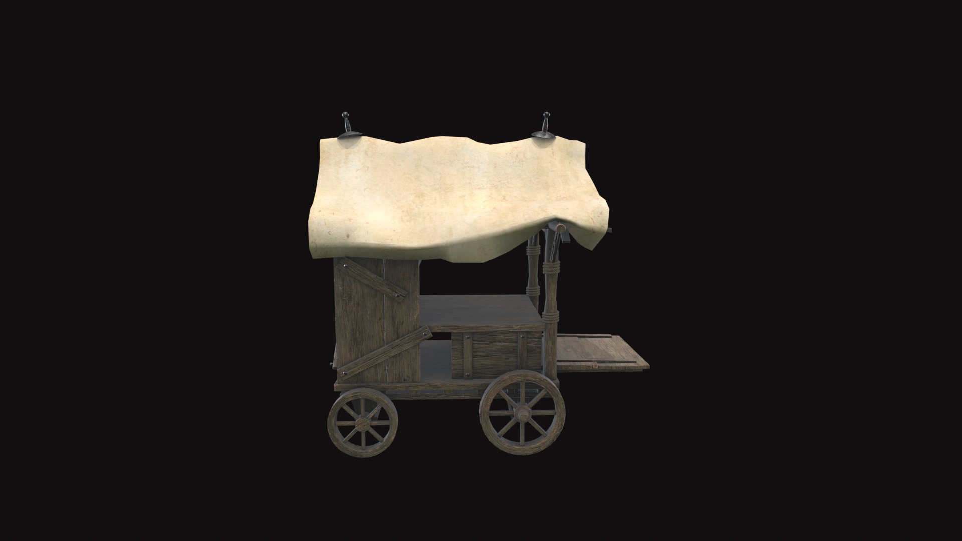 Medieval Cart V04 Low-poly 3D model_7