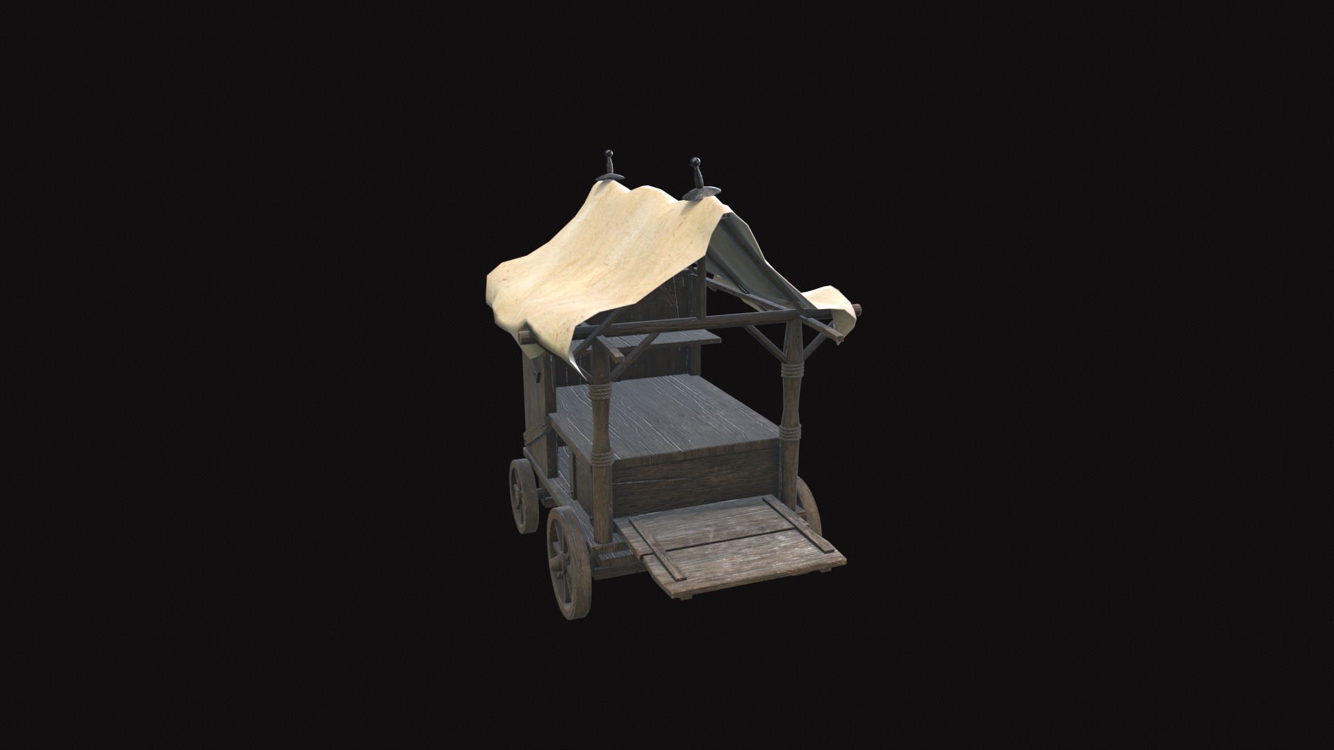 Medieval Cart V04 Low-poly 3D model_6