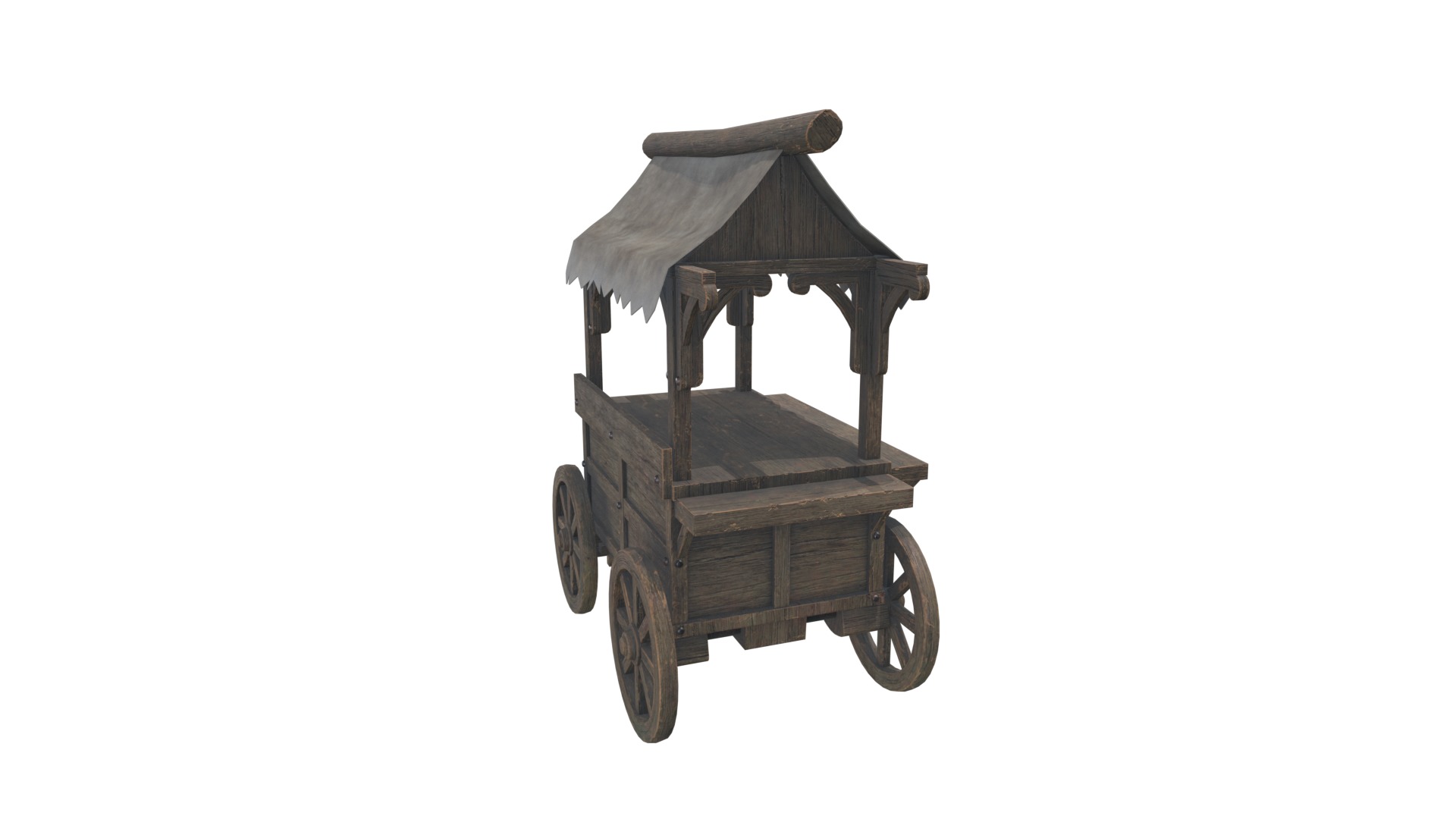 Medieval Cart V08 Low-poly 3D model_9