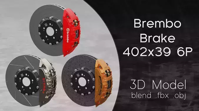 Brembo 402x39 6 Piston Brake 3D Model 3D model