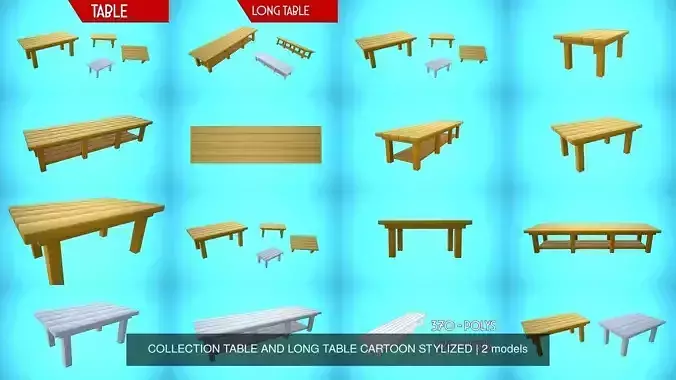 COLLECTION TABLE AND LONG TABLE CARTOON STYLIZED