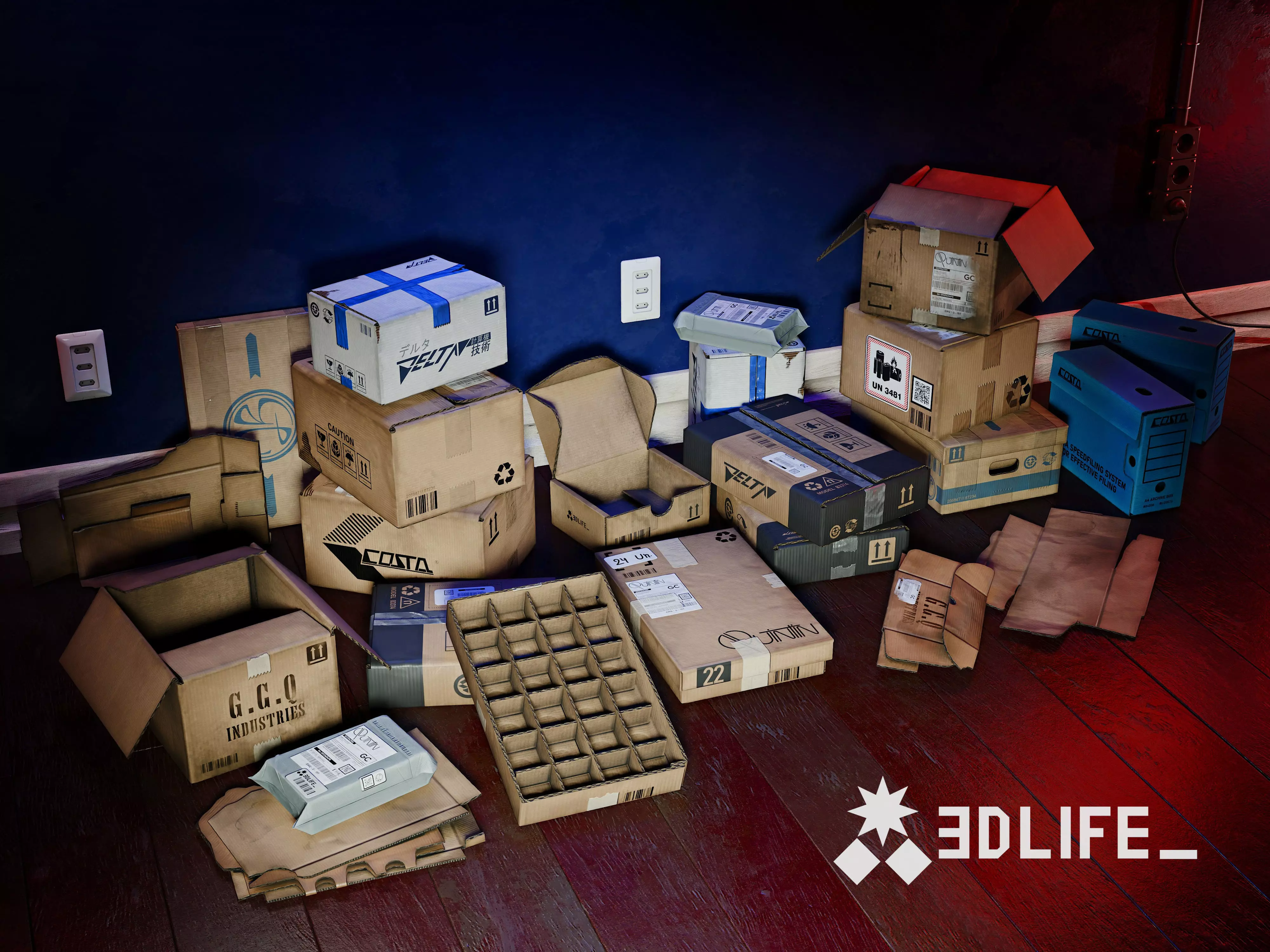 Cardboard boxes Low-poly 3D model_0