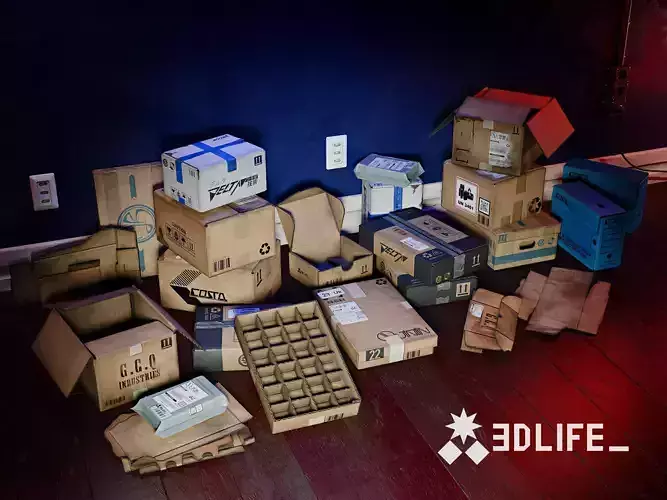 Cardboard boxes Low-poly 3D model