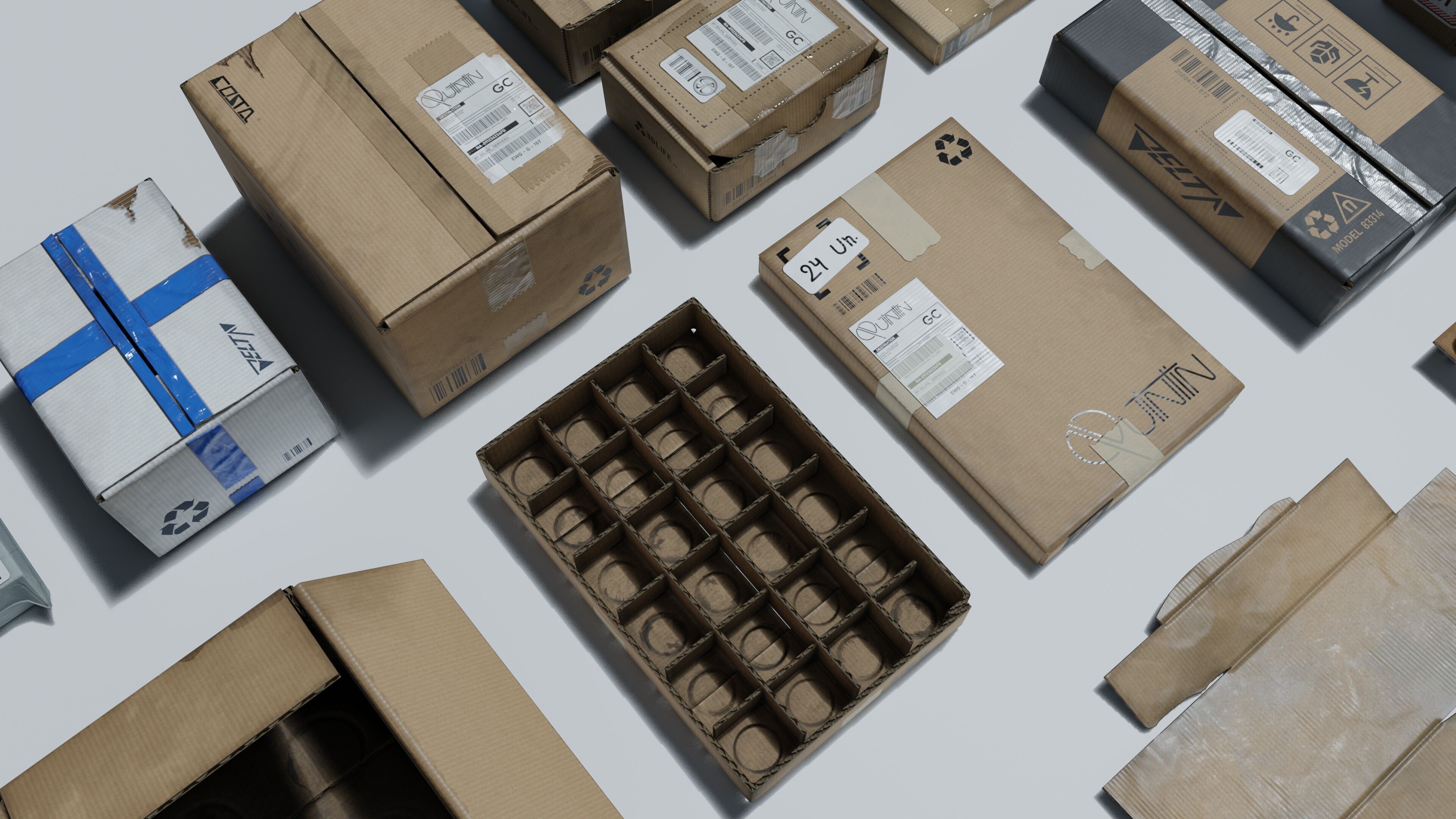 Cardboard boxes Low-poly 3D model_9