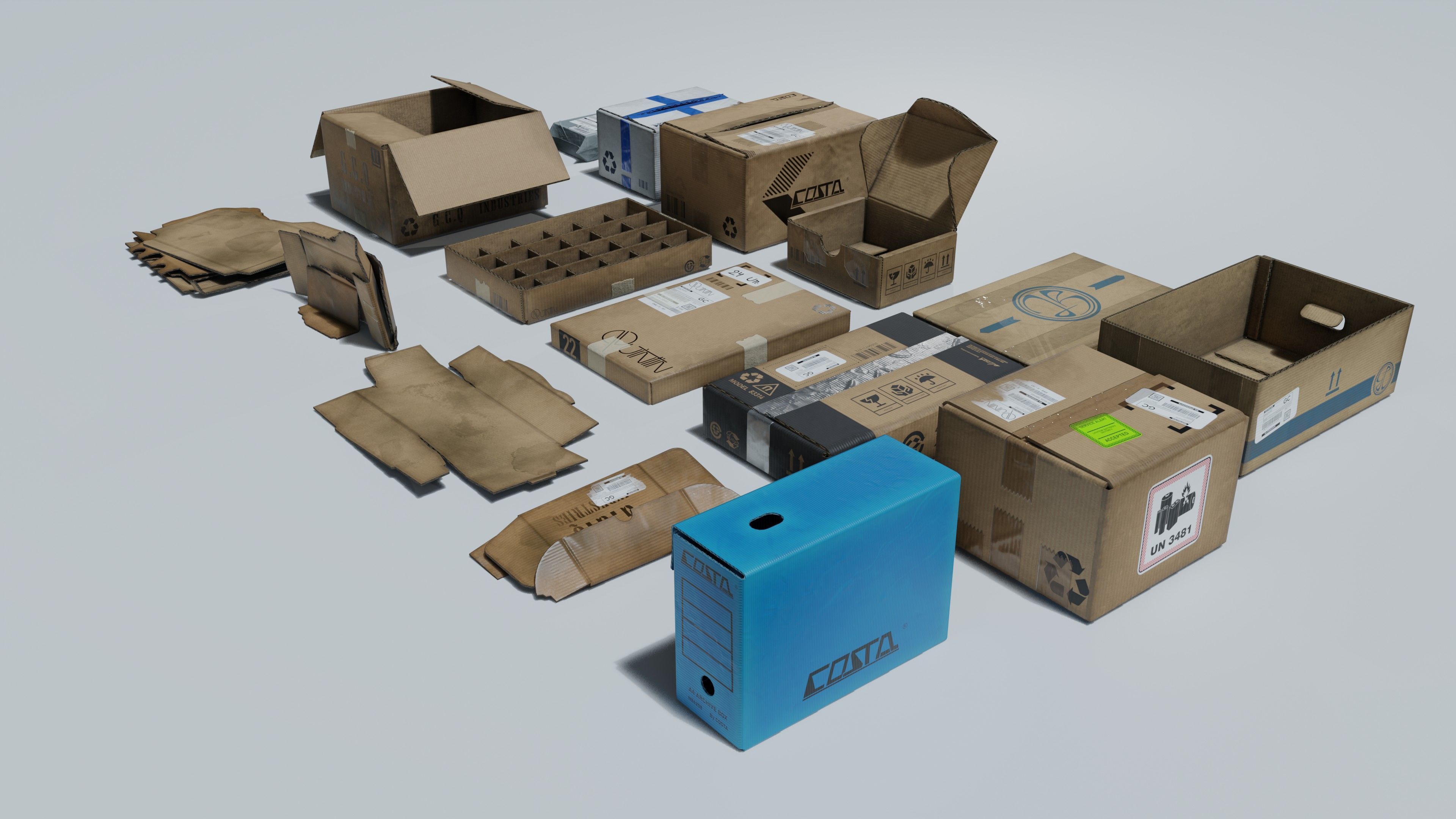 Cardboard boxes Low-poly 3D model_7