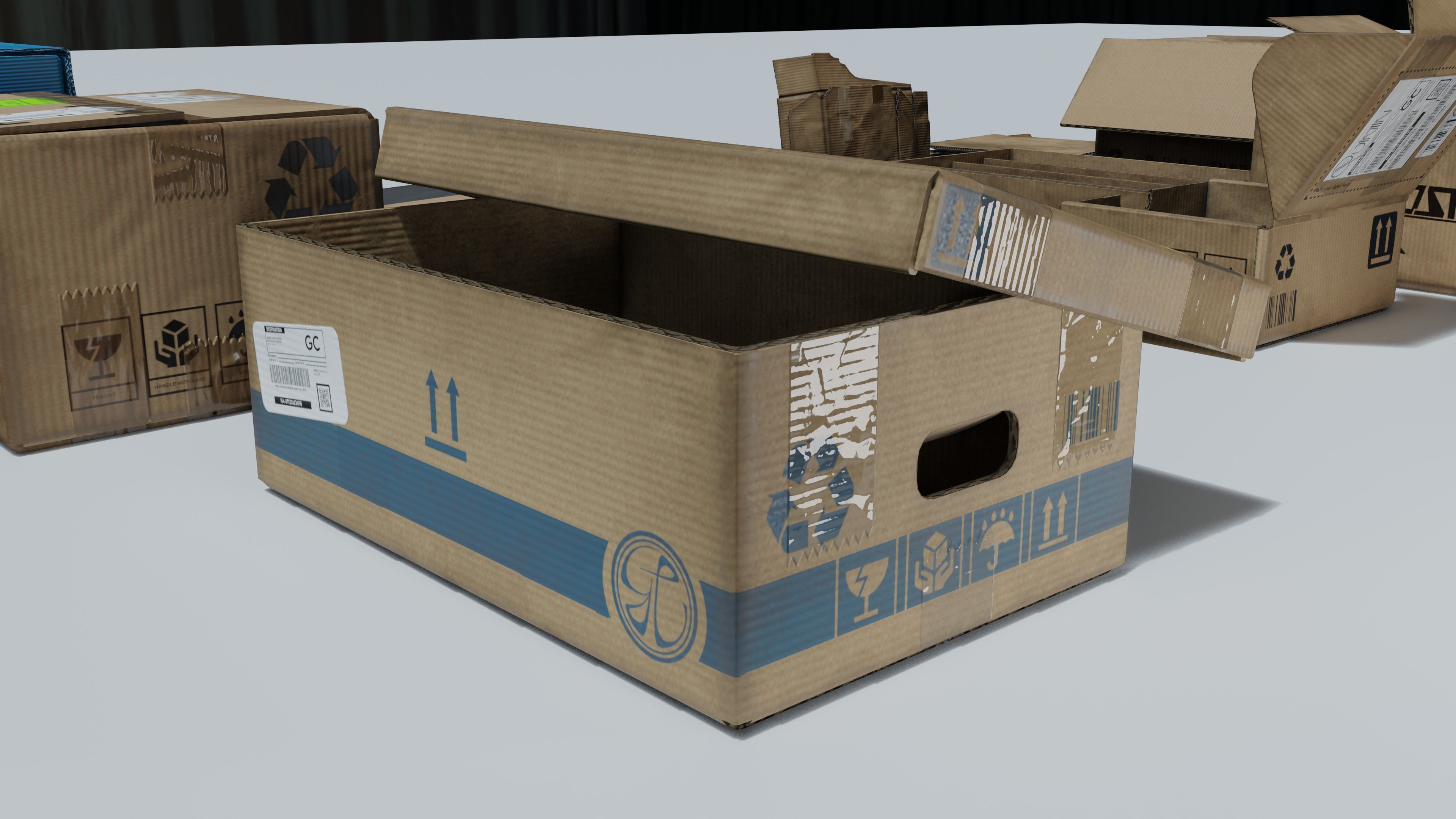 Cardboard boxes Low-poly 3D model_6