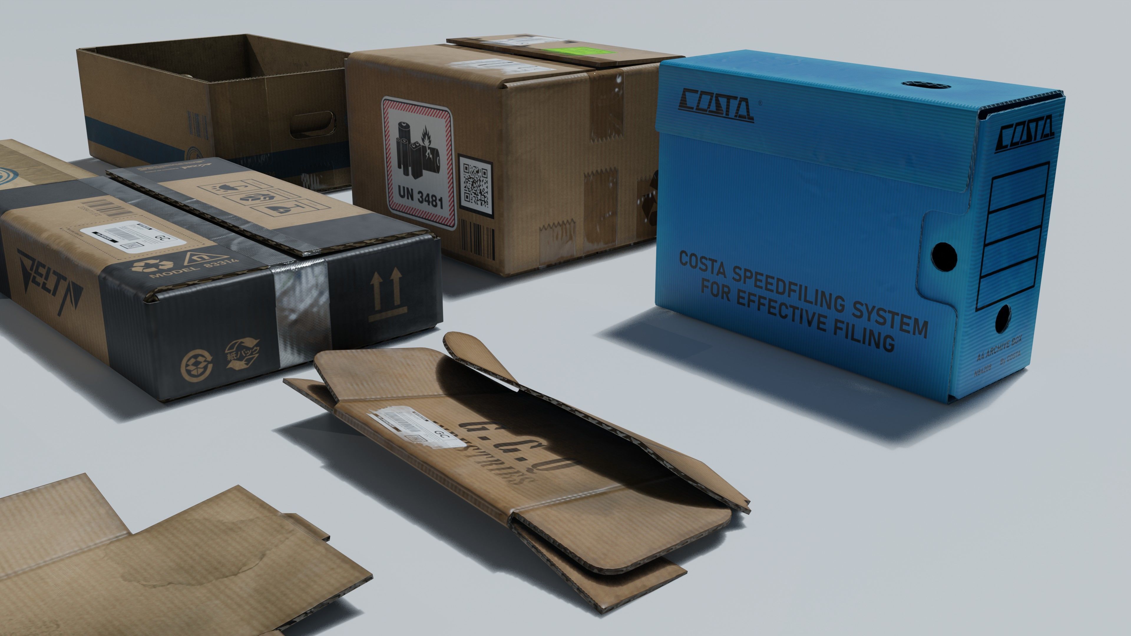 Cardboard boxes Low-poly 3D model_4