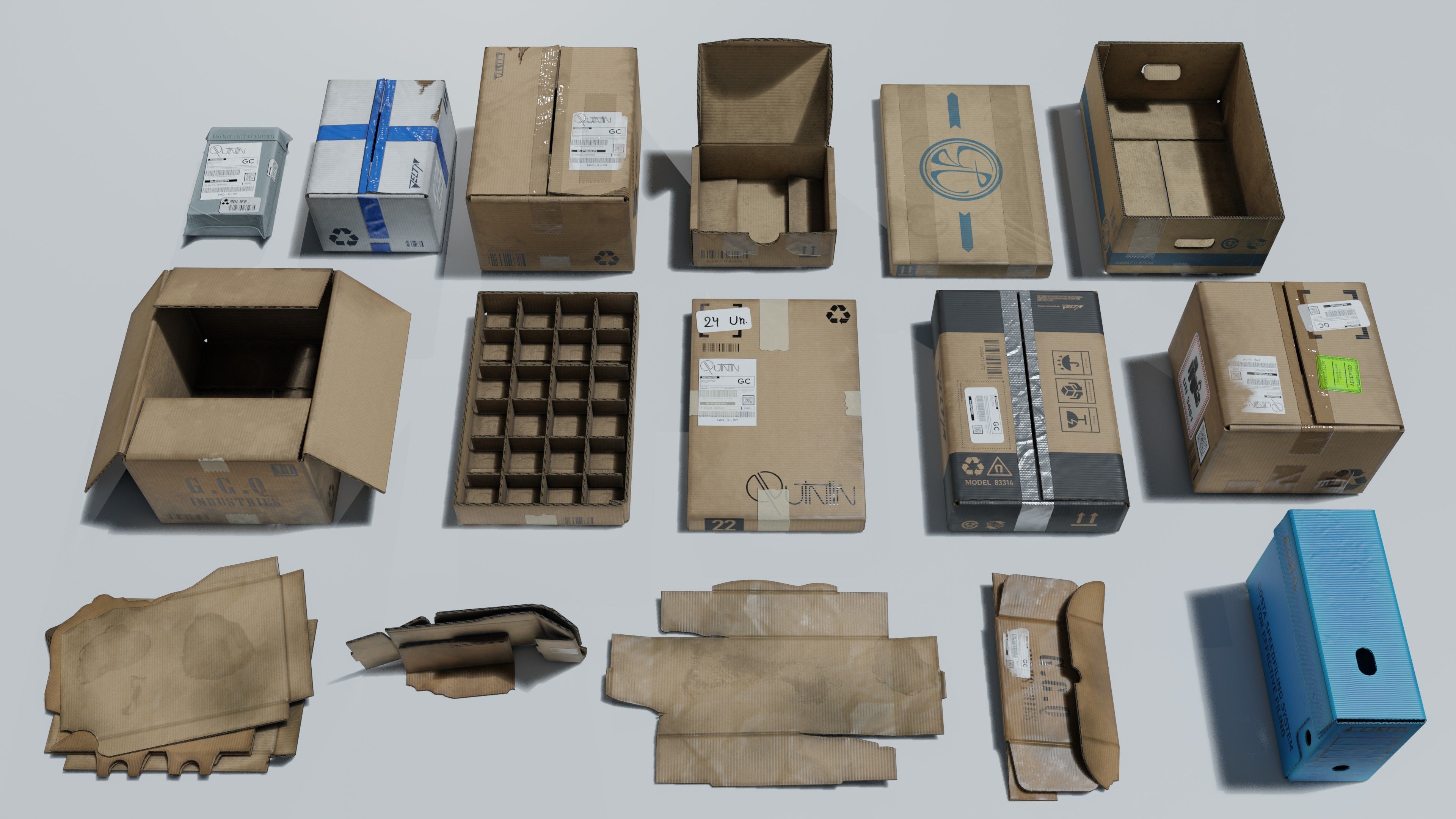 Cardboard boxes Low-poly 3D model_1
