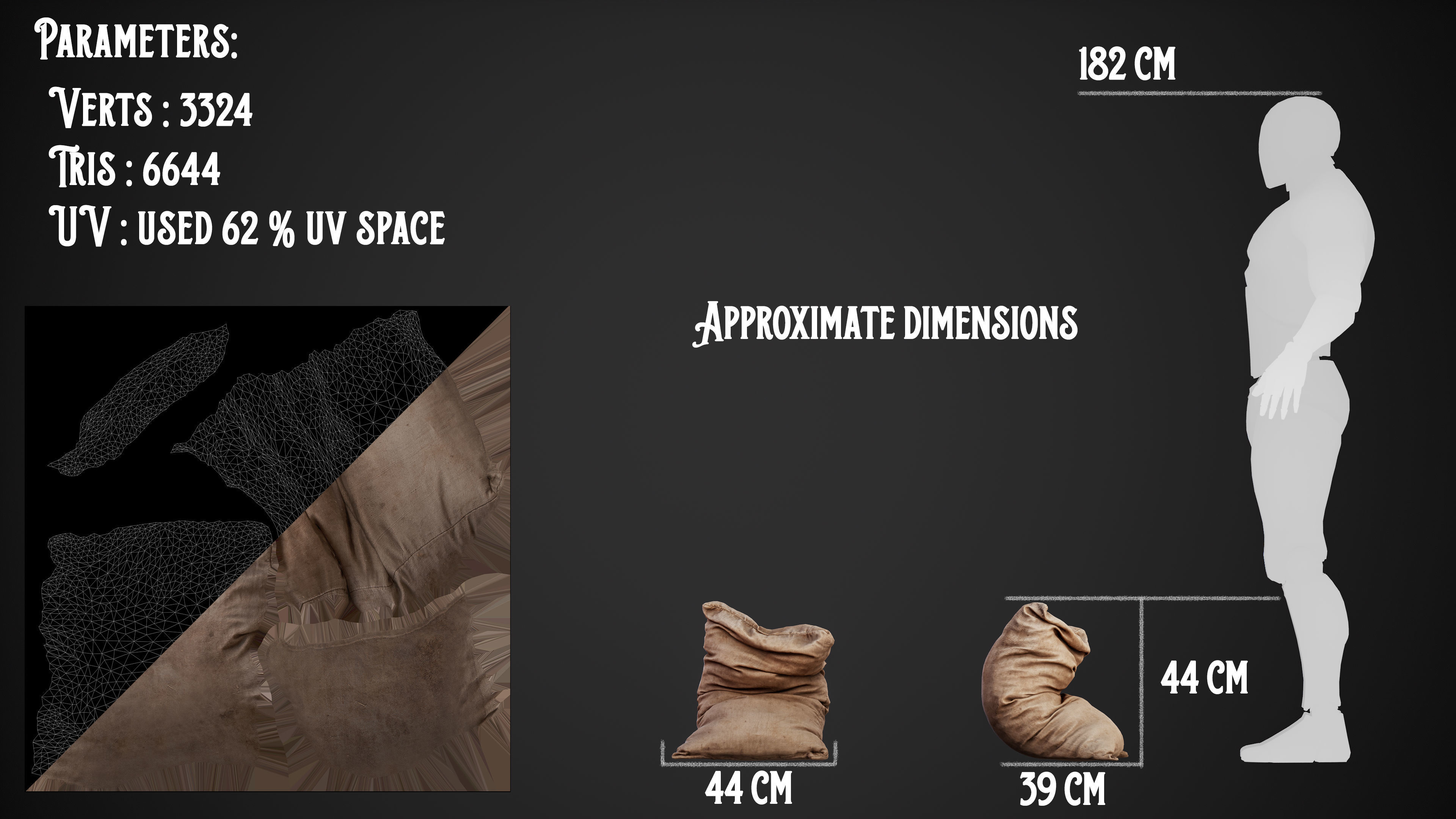 Realistic old burlap bag 08 photo scan Low-poly 3D model_17