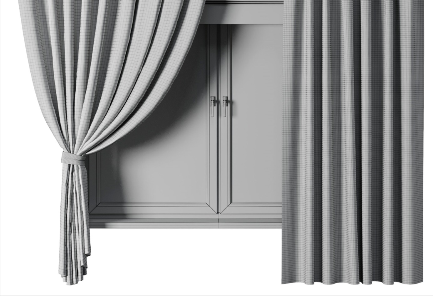 Draped Linen Curtains with Roman blinds - collections 10 HBH Low-poly 3D model_9