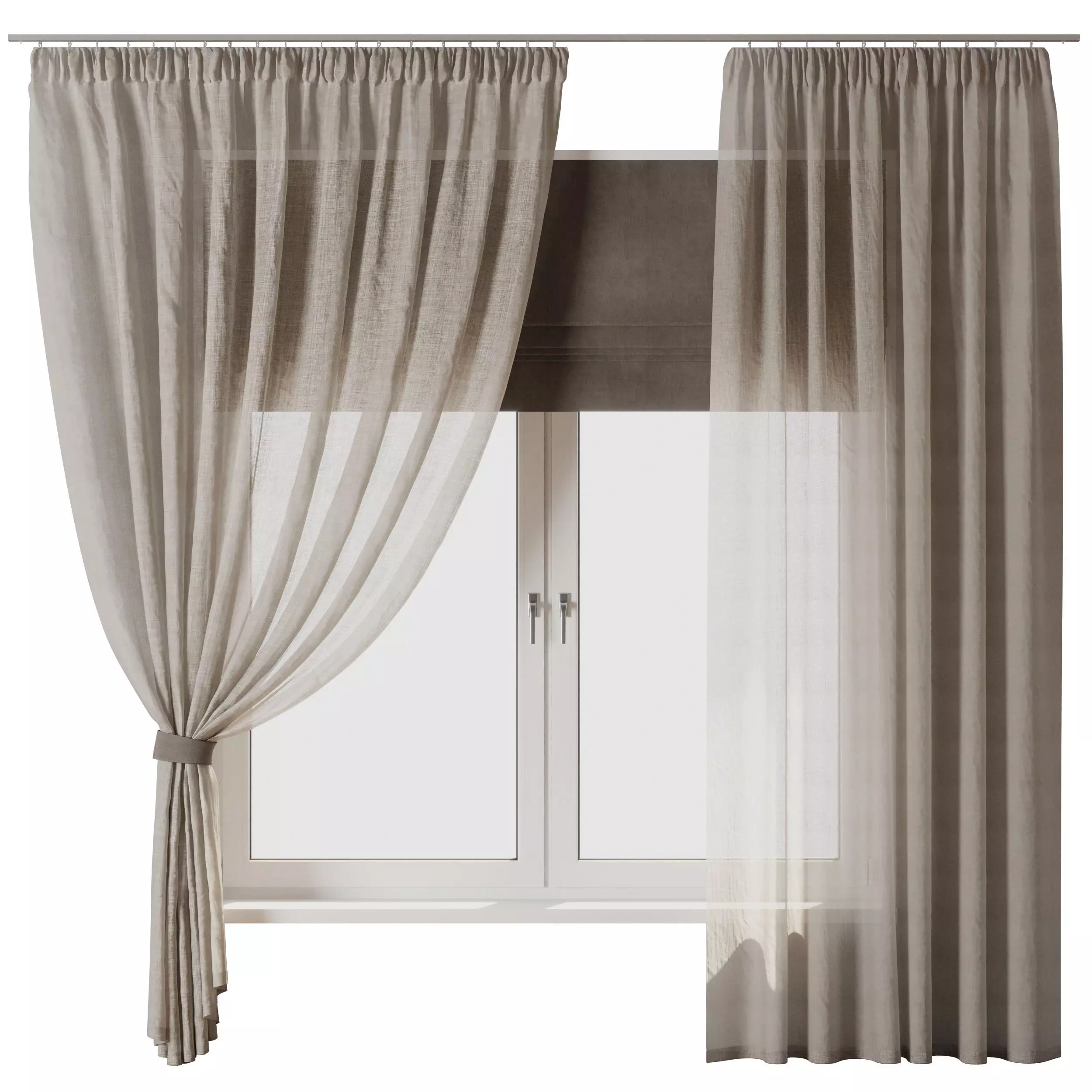 Draped Linen Curtains with Roman blinds - collections 10 HBH Low-poly 3D model_0