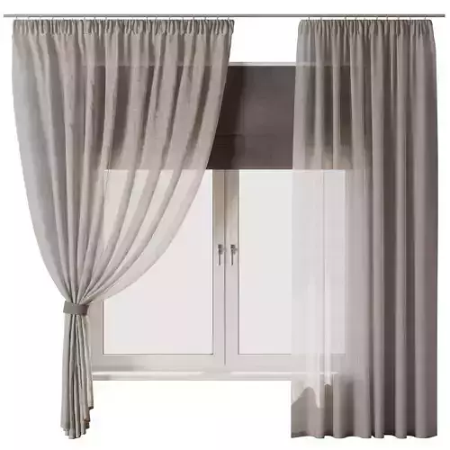 Draped Linen Curtains with Roman blinds - collections 10 HBH Low-poly 3D model