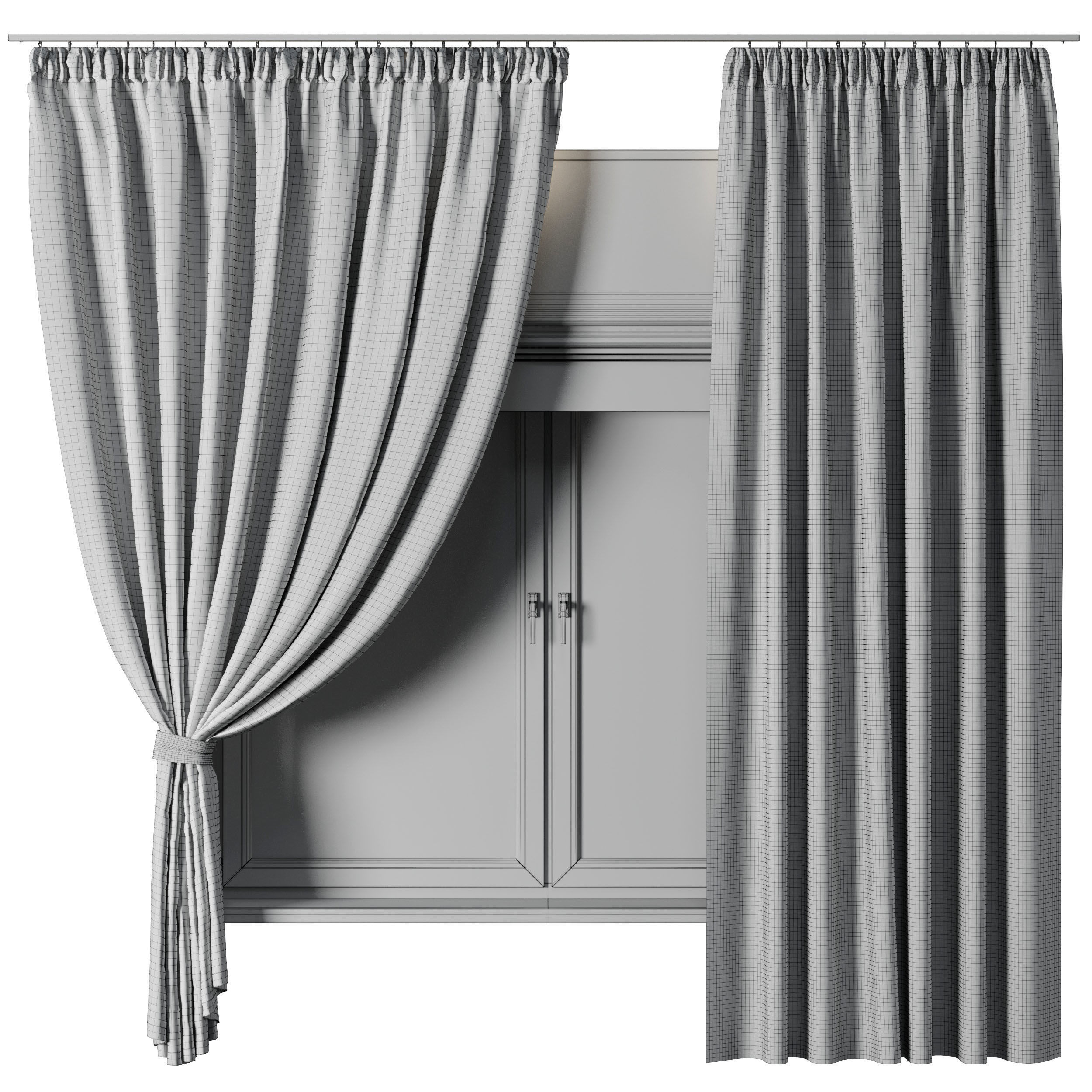 Draped Linen Curtains with Roman blinds - collections 10 HBH Low-poly 3D model_5
