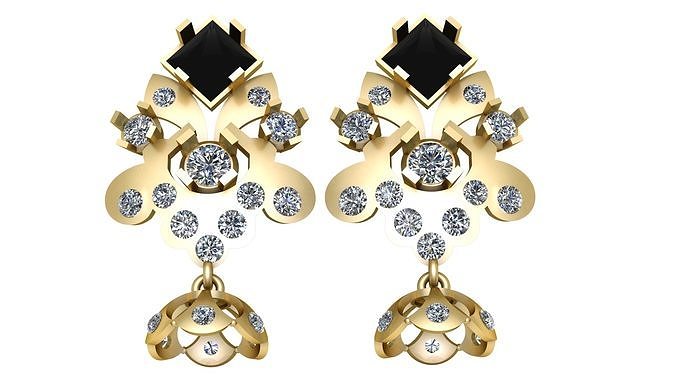 GOLD BLACK CRYSTAL EARRING 3D PRINTABLE MODEL 3D print model