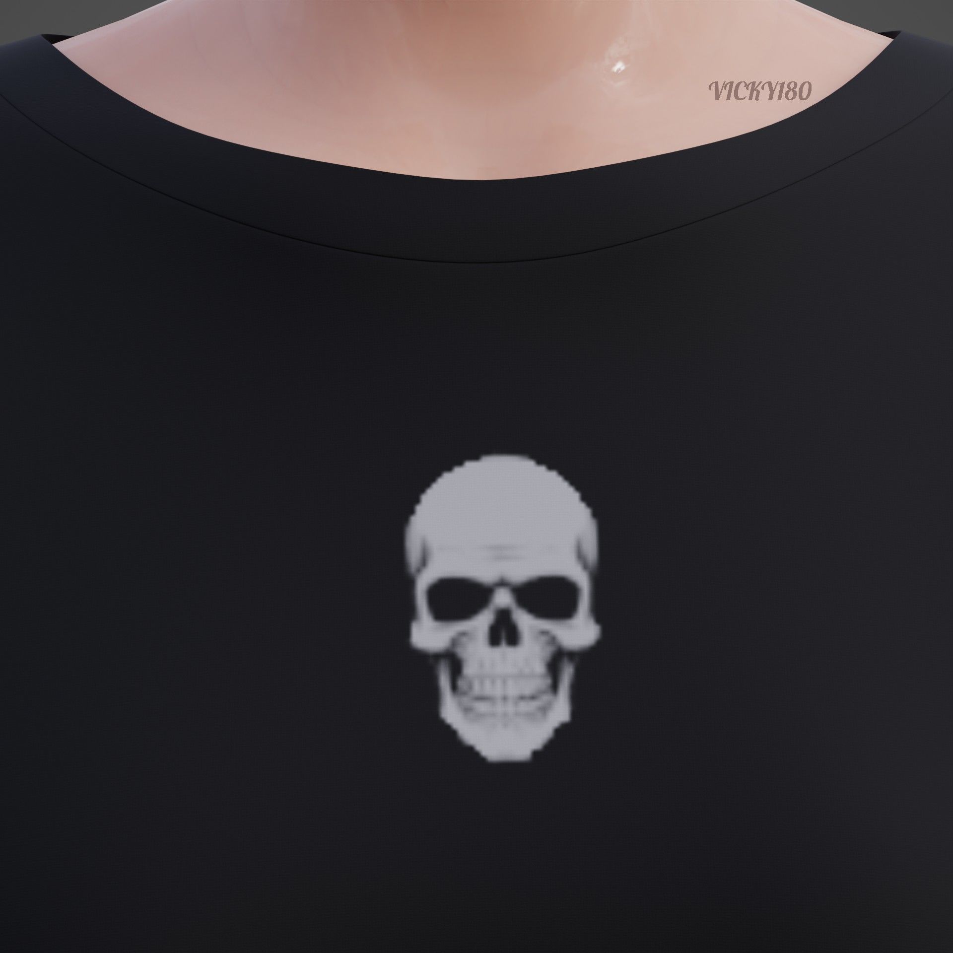 Y2K Grunge Crop top - Goth Stripes Long Sleeve 2piece punk shirt Low-poly 3D model_13