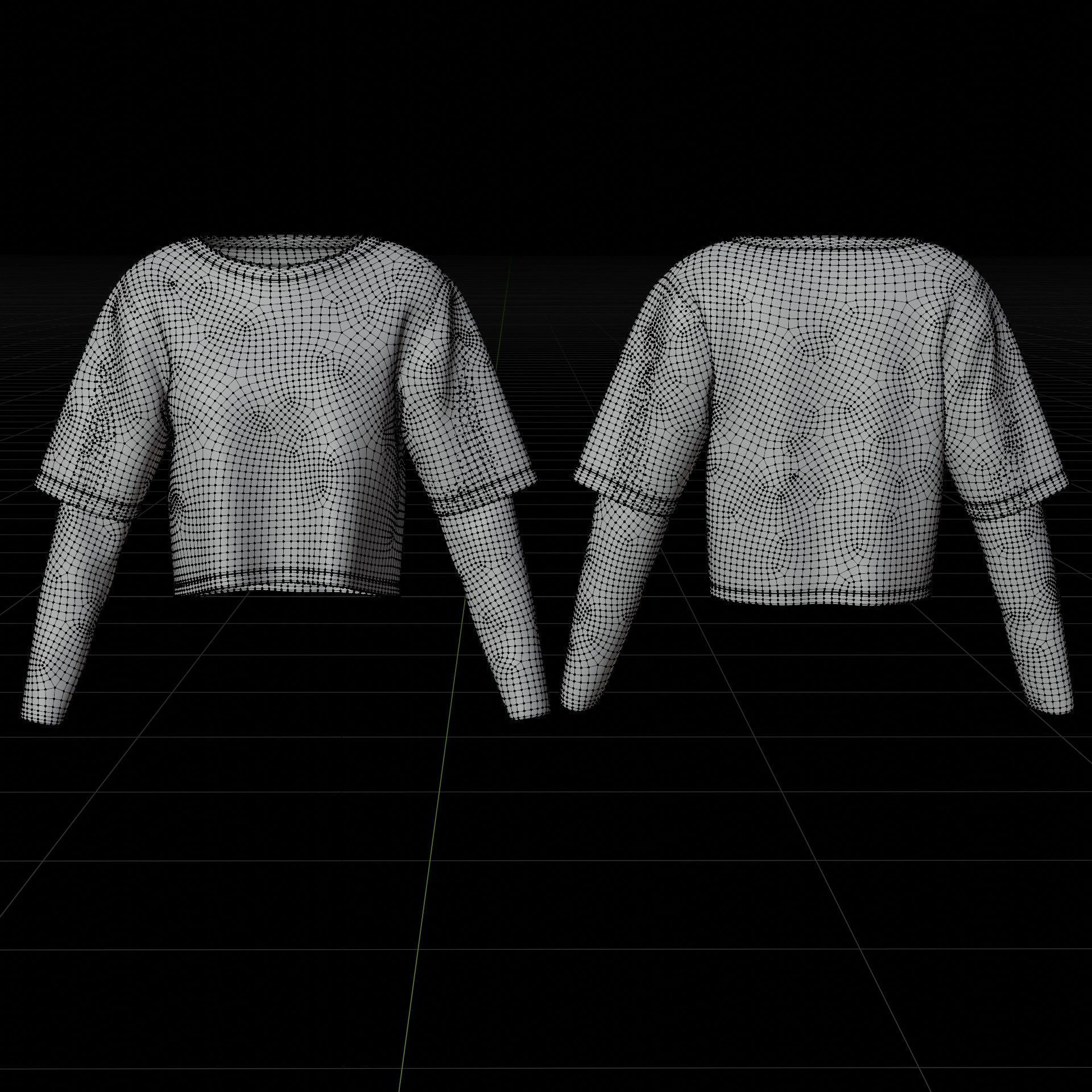 Y2K Grunge Crop top - Goth Stripes Long Sleeve 2piece punk shirt Low-poly 3D model_10