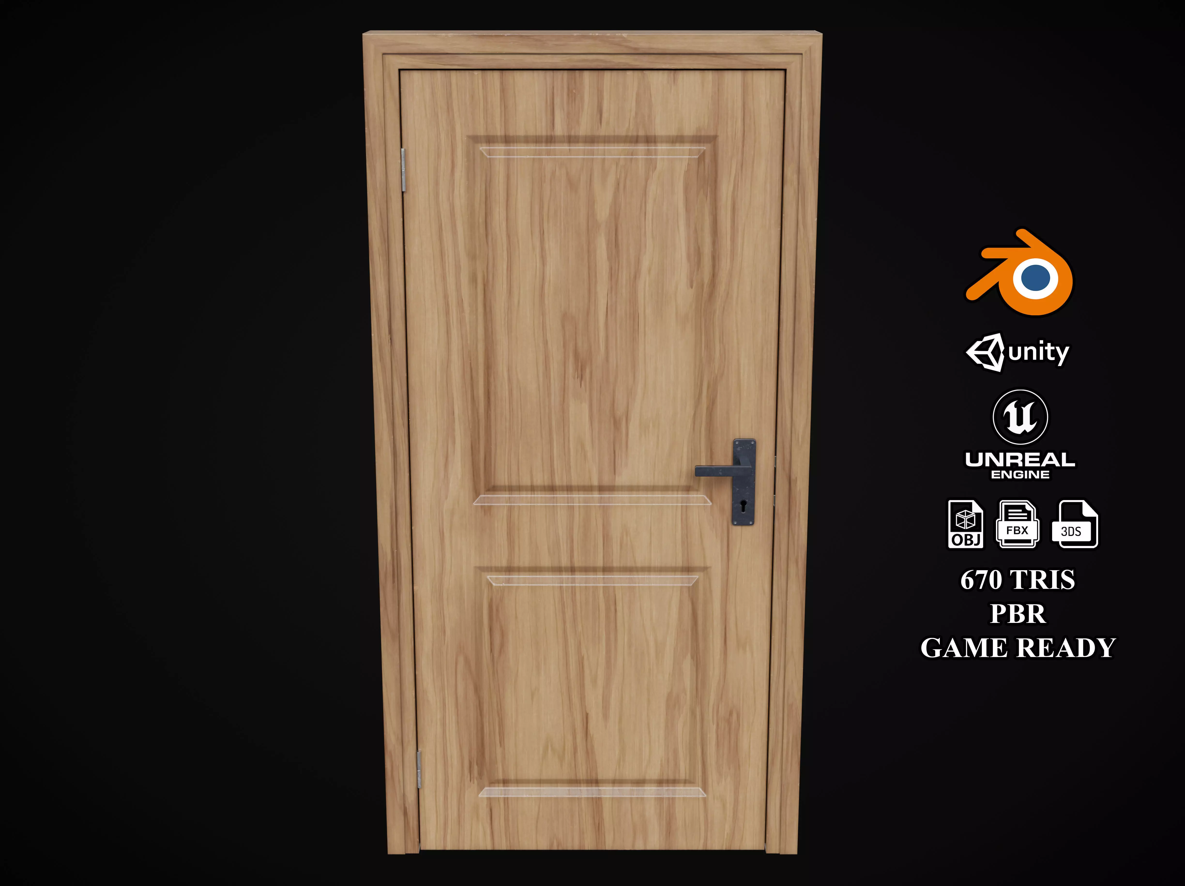 Low Poly Door wooden Low-poly 3D model_0