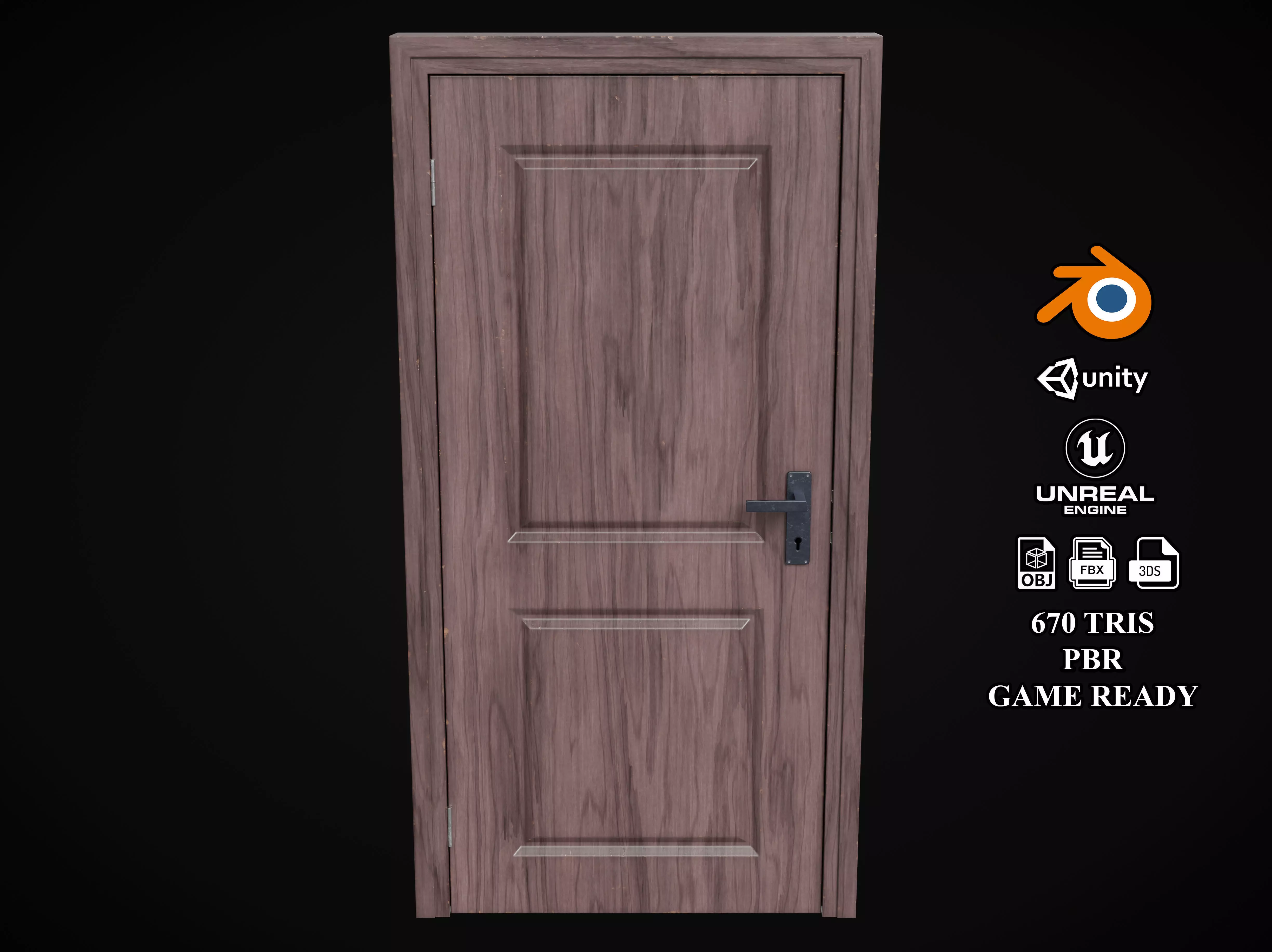 Low Poly Door wooden Low-poly 3D model_0