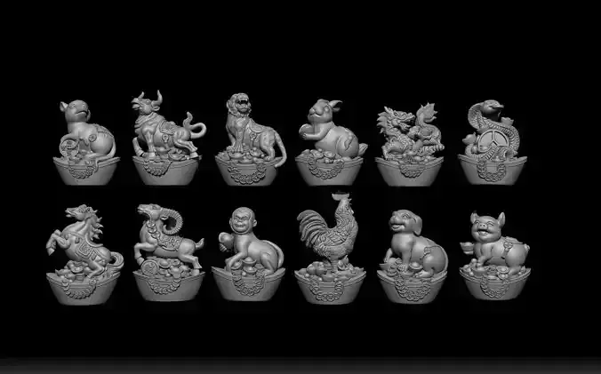 Chinese Zodiac 12 animal zodiac 3D print model