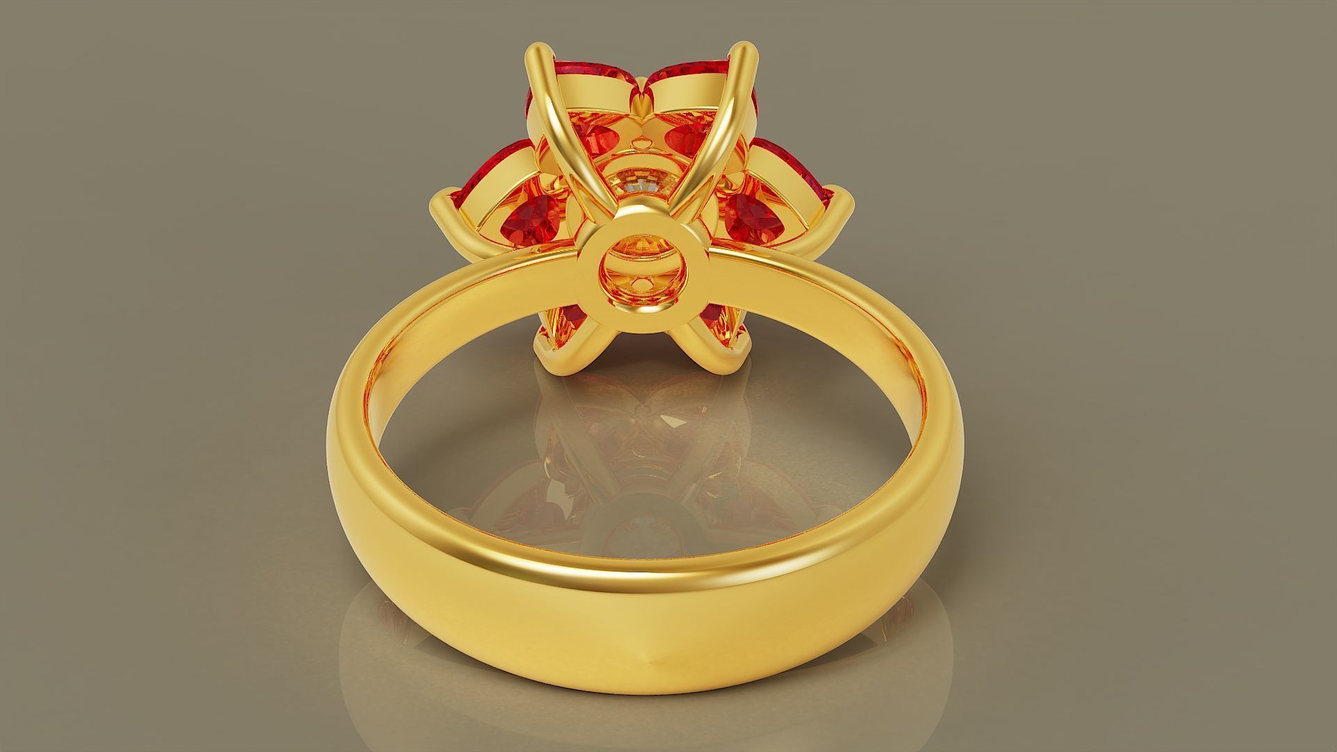 Heart and round shape diamond flower ring 3D print model_11