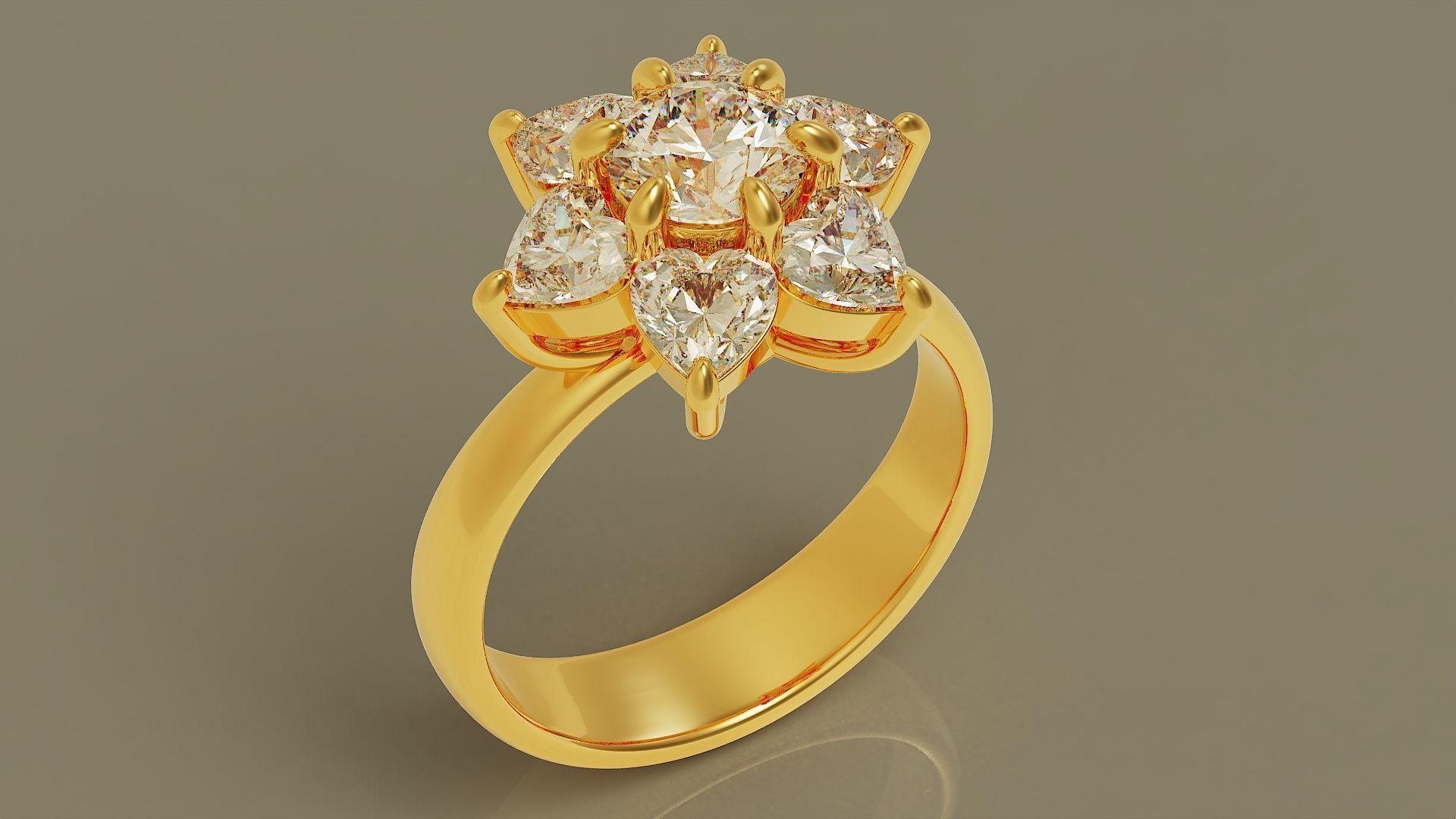 Heart and round shape diamond flower ring 3D print model_10