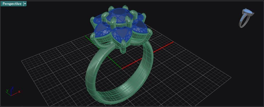 Heart and round shape diamond flower ring 3D print model_27