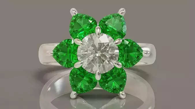 Heart and round shape diamond flower ring