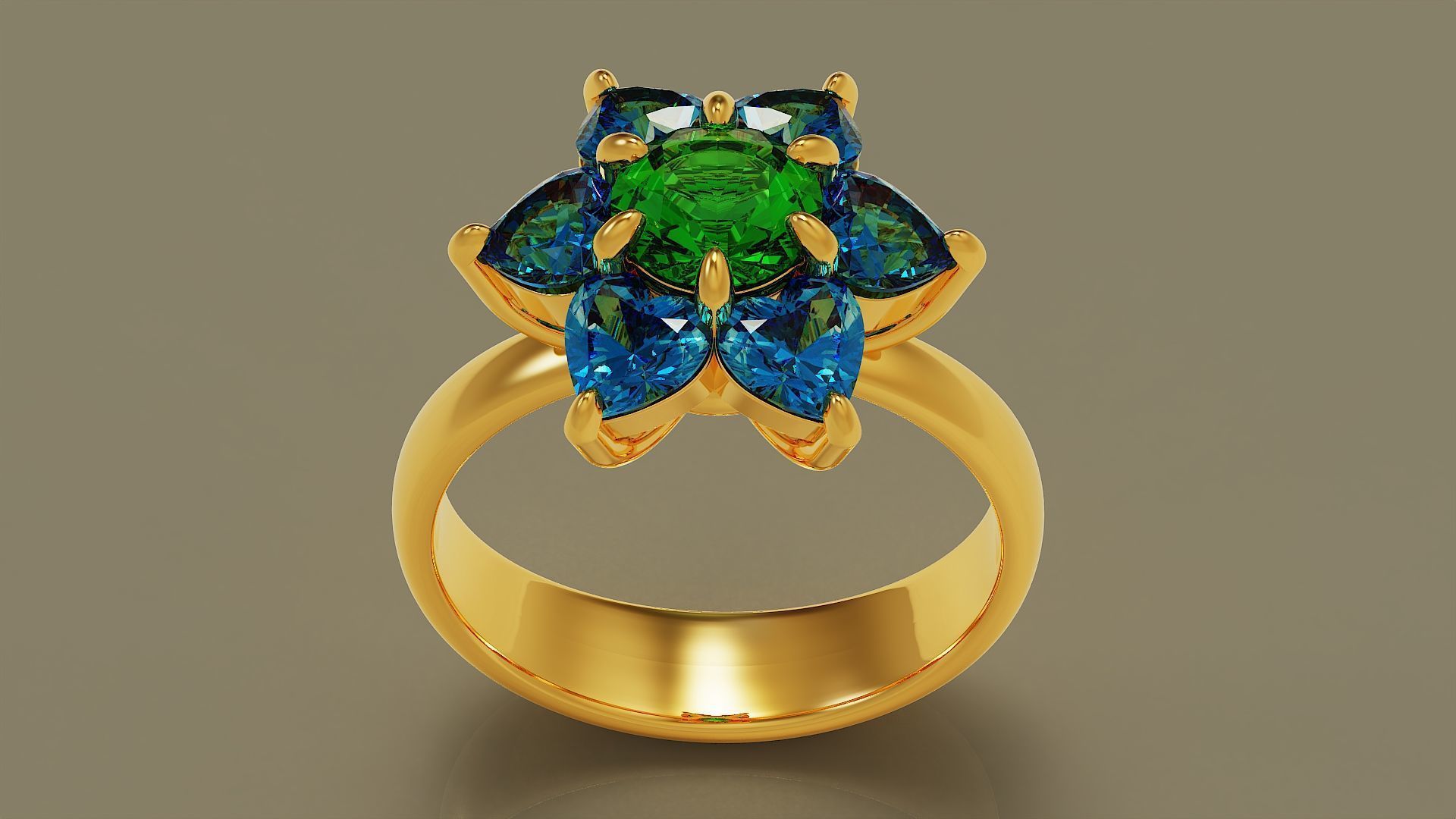 Heart and round shape diamond flower ring 3D print model_14