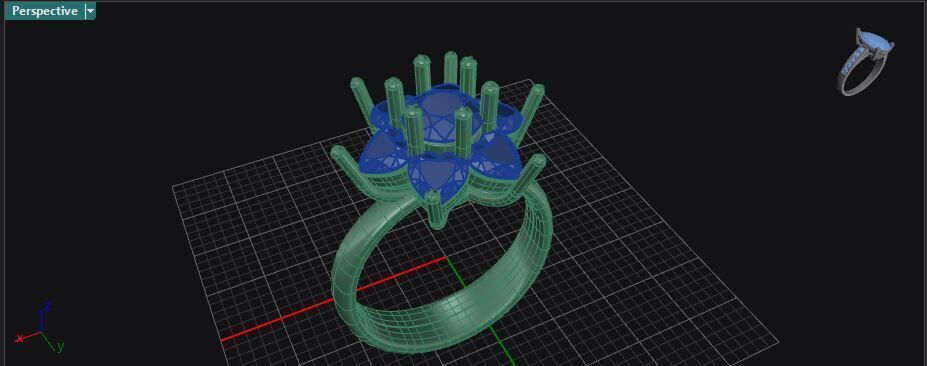 Heart and round shape diamond flower ring 3D print model_32