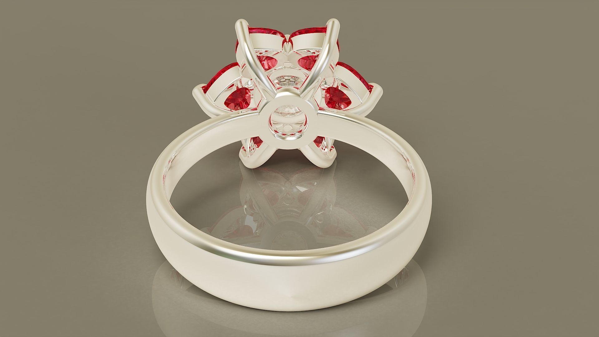 Heart and round shape diamond flower ring 3D print model_3