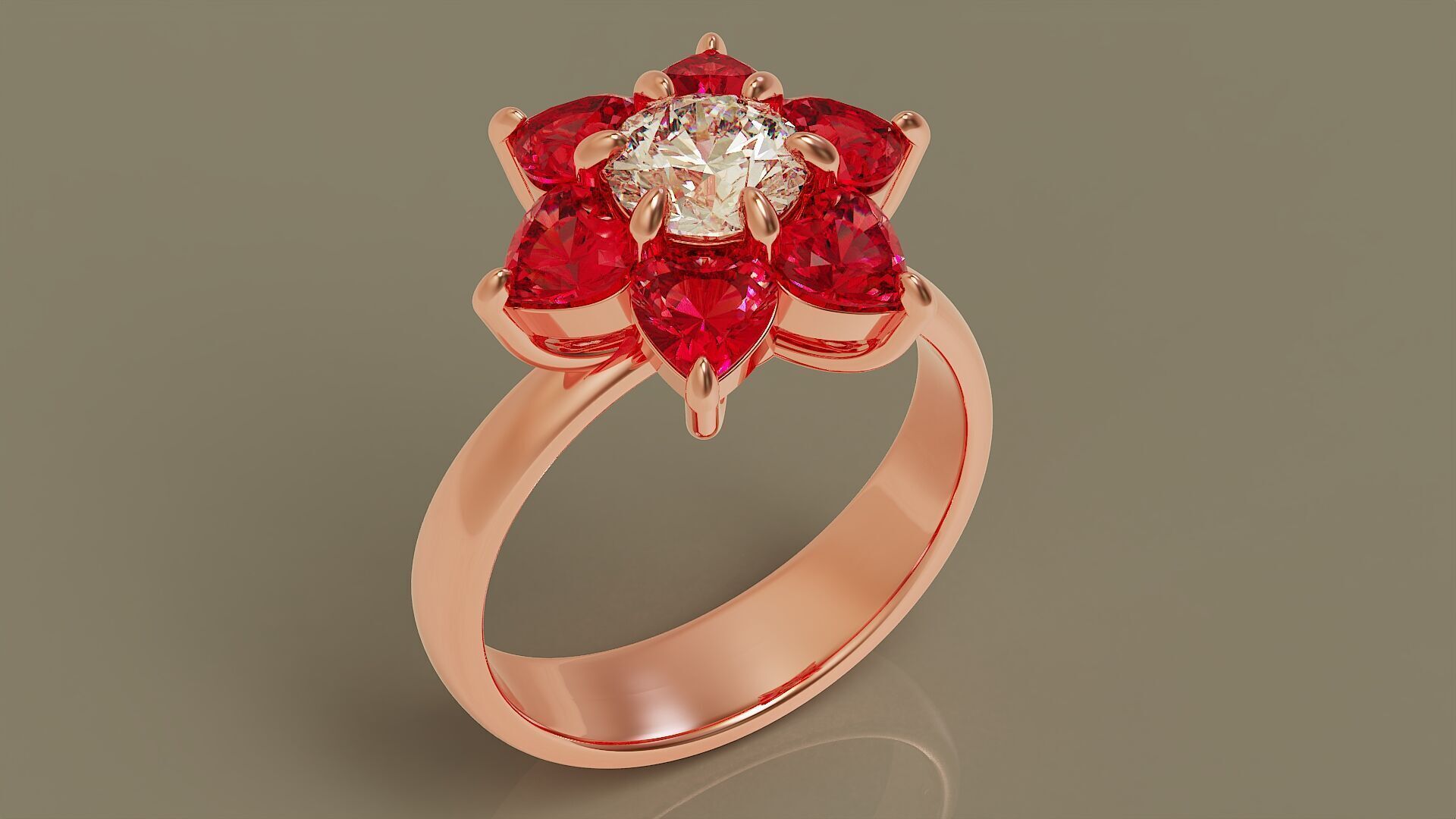 Heart and round shape diamond flower ring 3D print model_19