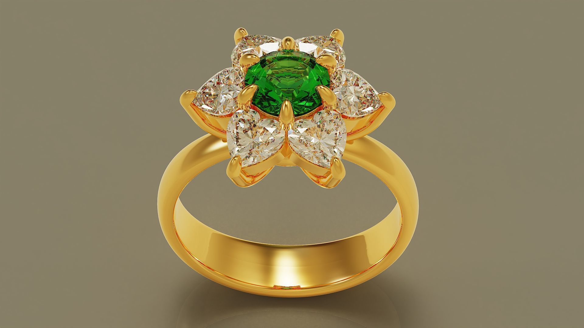 Heart and round shape diamond flower ring 3D print model_13