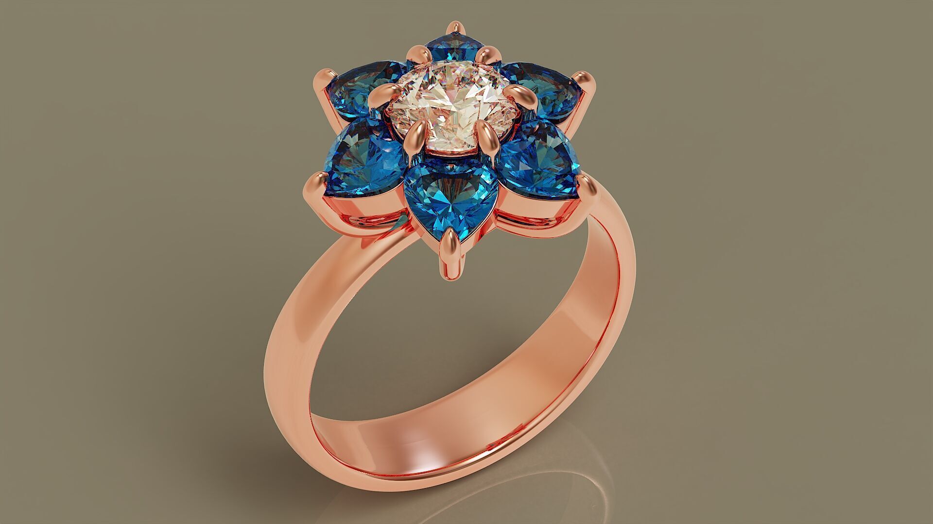 Heart and round shape diamond flower ring 3D print model_20