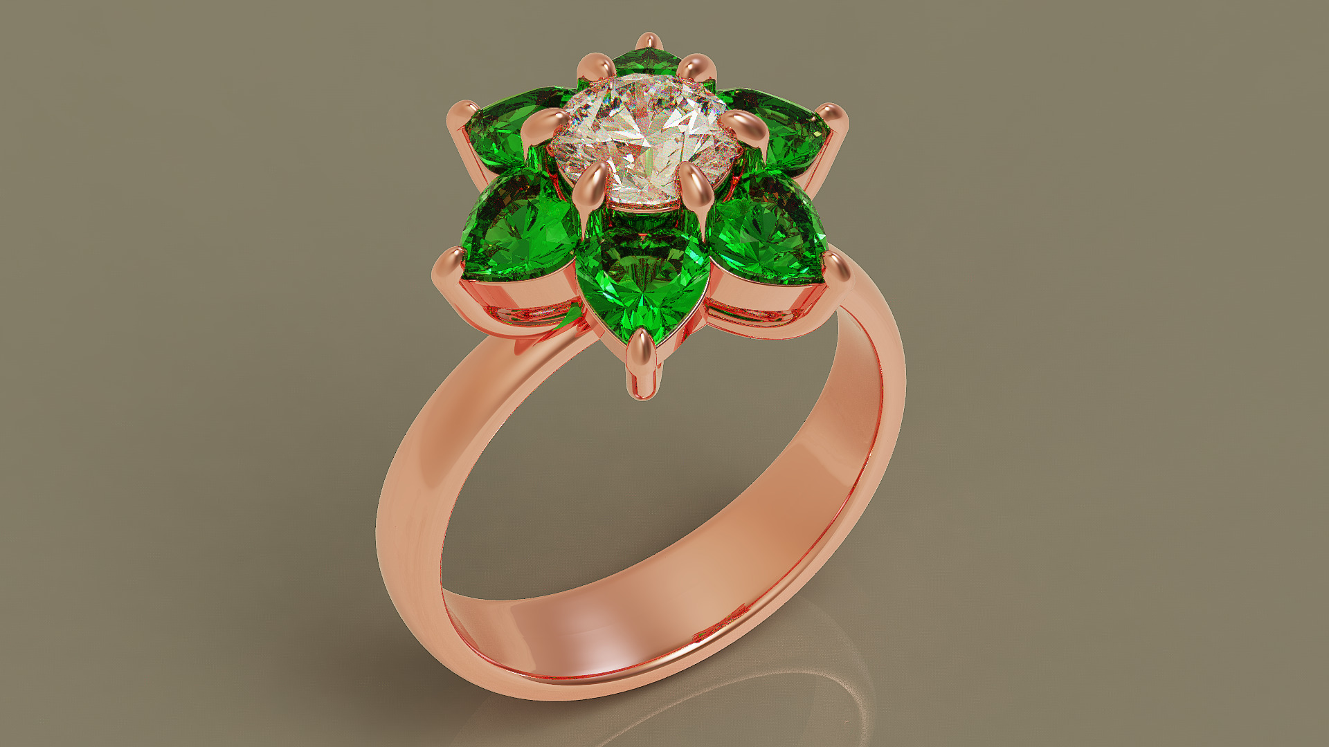 Heart and round shape diamond flower ring 3D print model_21