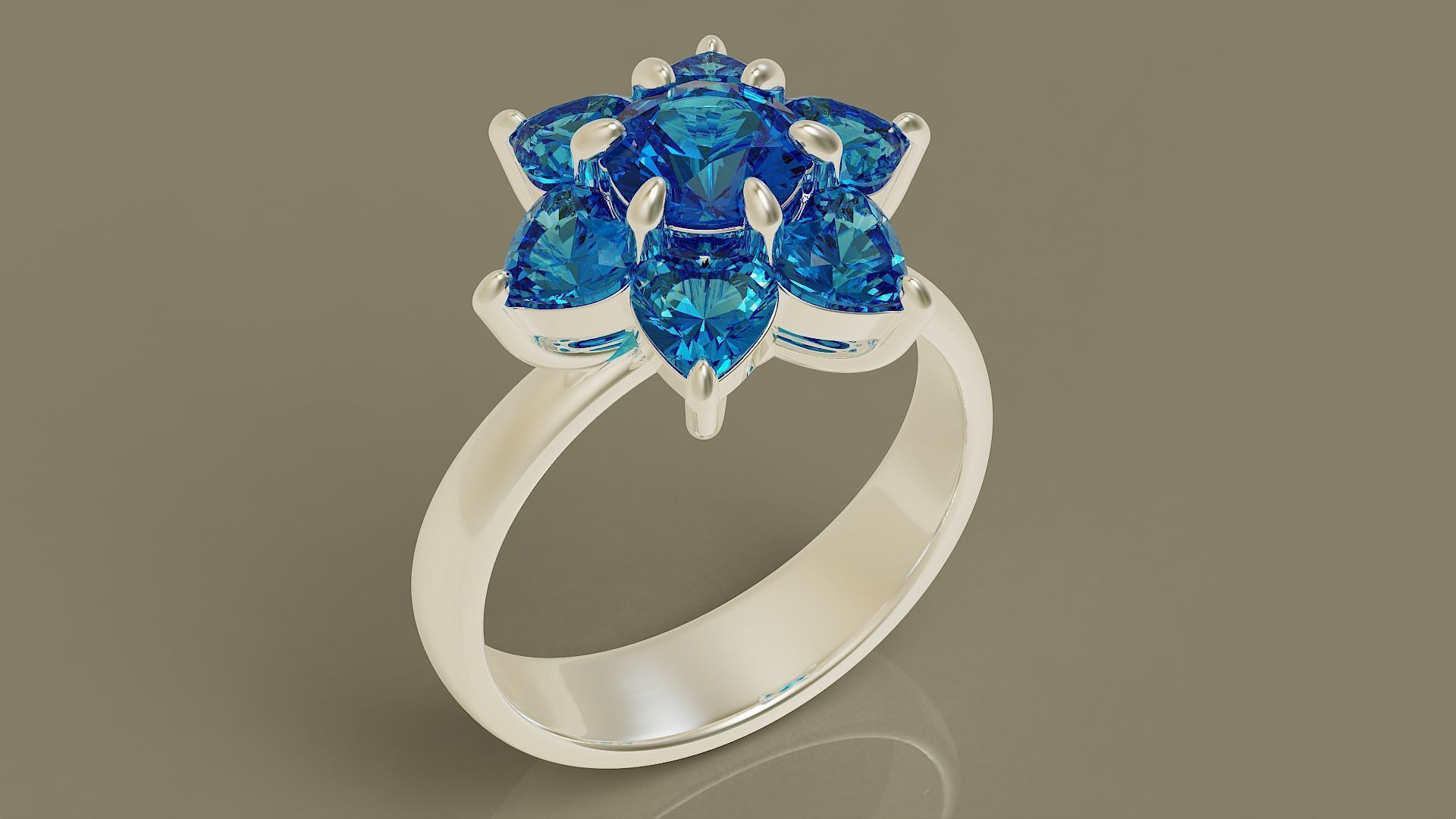 Heart and round shape diamond flower ring 3D print model_8