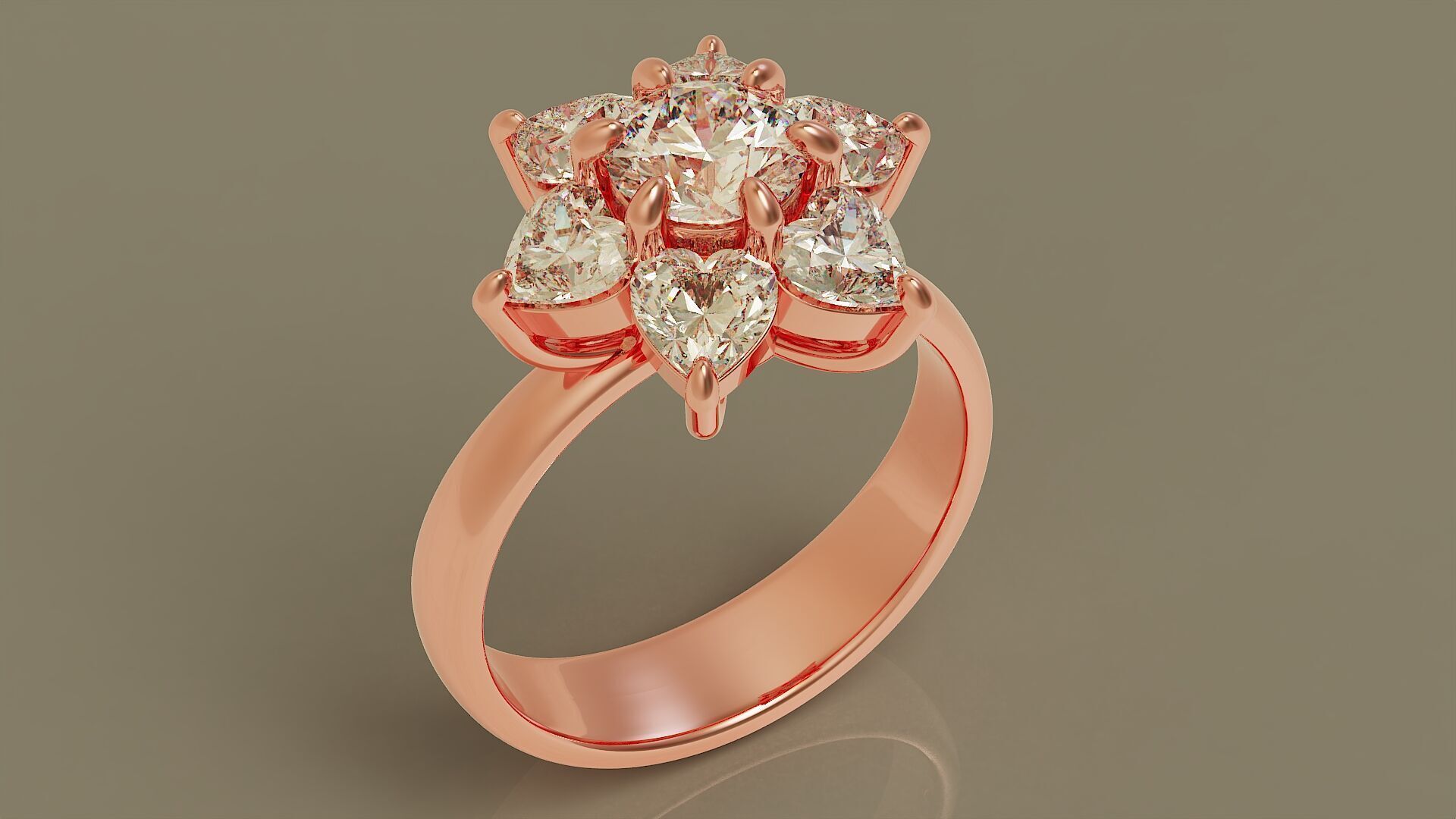 Heart and round shape diamond flower ring 3D print model_17