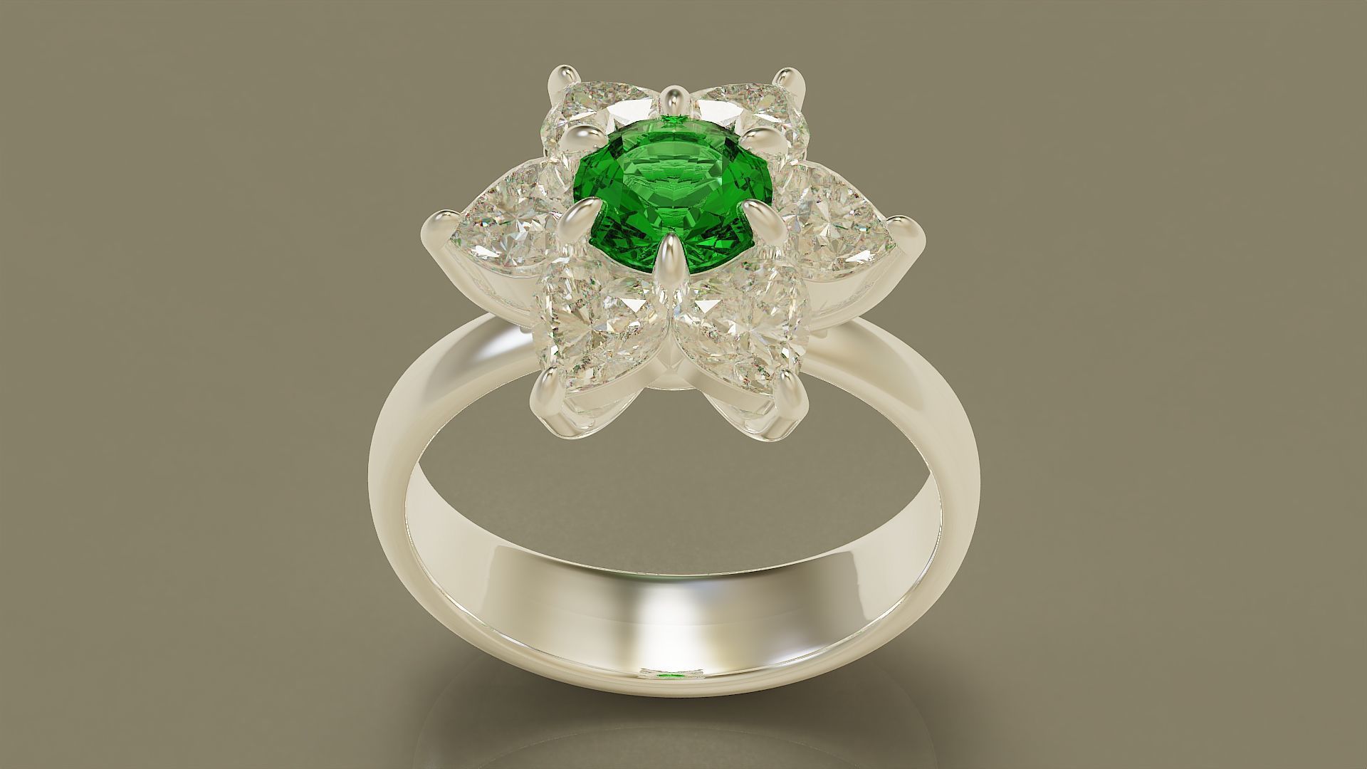 Heart and round shape diamond flower ring 3D print model_9
