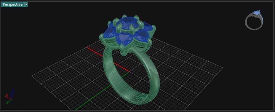 Heart and round shape diamond flower ring 3D print model_29