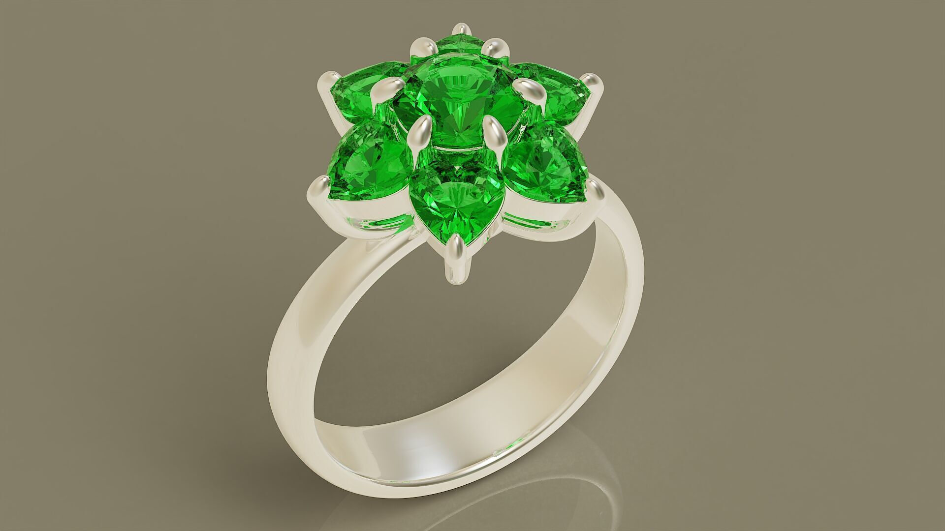 Heart and round shape diamond flower ring 3D print model_7