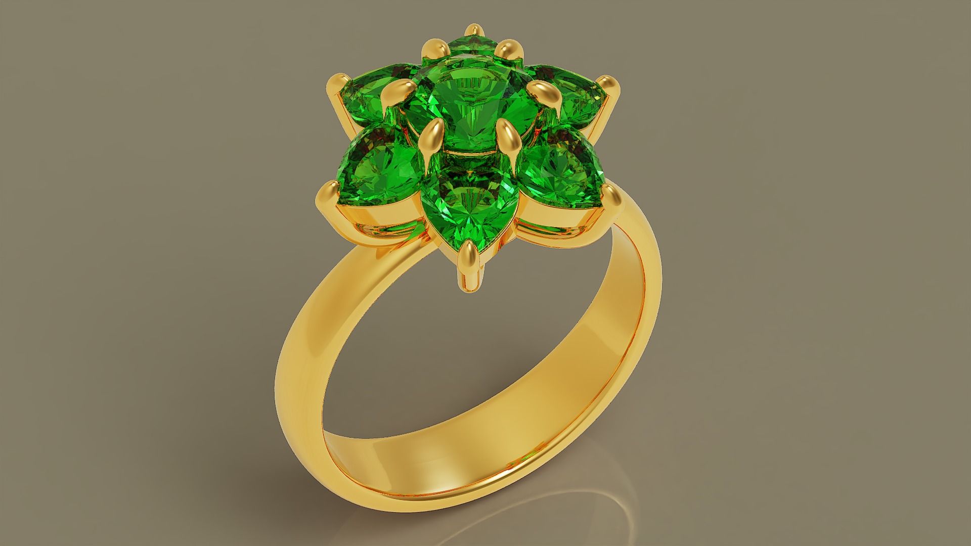 Heart and round shape diamond flower ring 3D print model_15