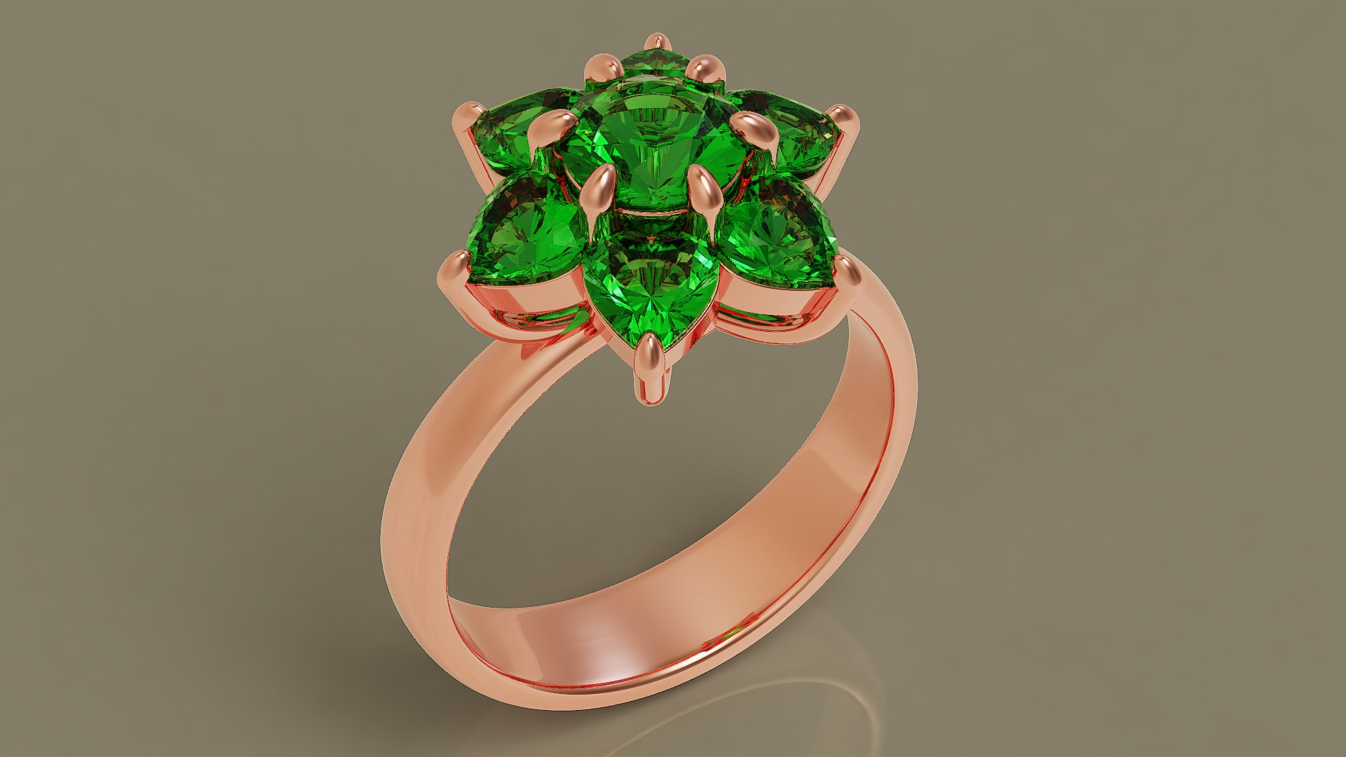 Heart and round shape diamond flower ring 3D print model_22