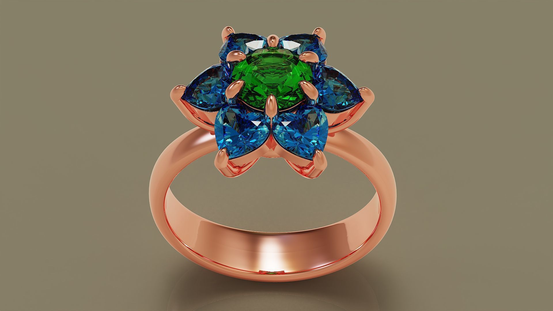 Heart and round shape diamond flower ring 3D print model_18