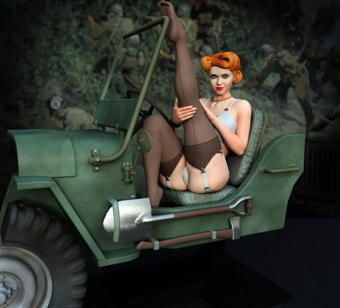 Pin-Up  WWII Jeep 3D print model_0