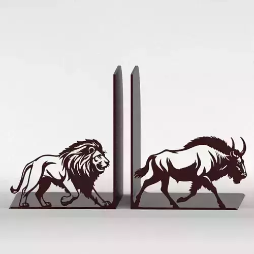 Lion vs Wildebeest Bookends