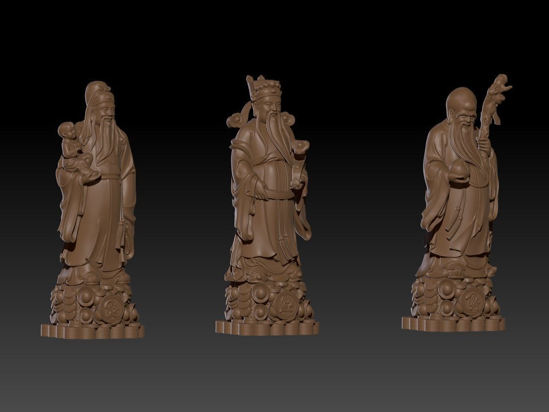 Fu Lu Shou buddha 3D print model_1