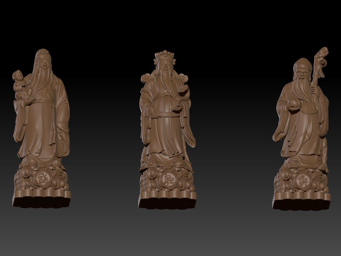 Fu Lu Shou buddha 3D print model_3