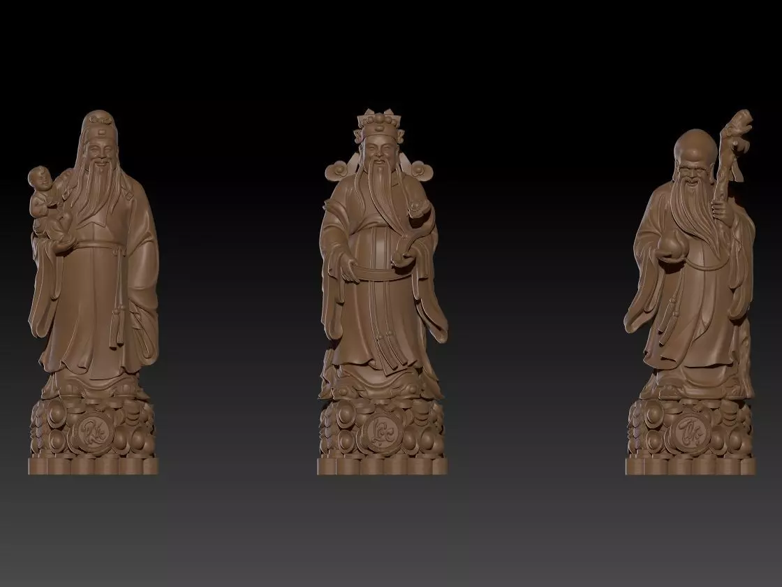 Fu Lu Shou buddha 3D print model_0