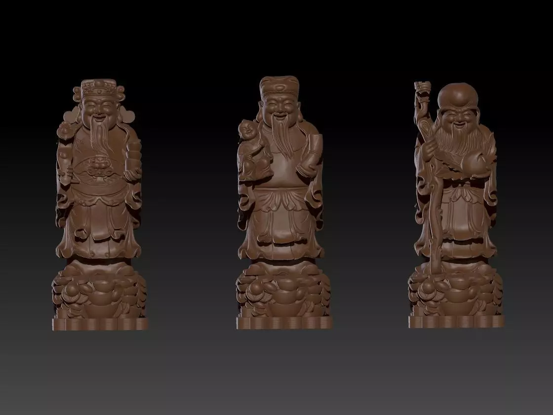 Fu Lu Shou Three Gods buddha 3D print model