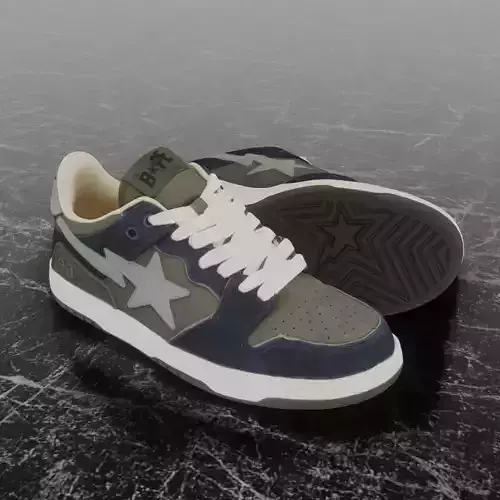 BAPE SK8 STA LOW - NAVY - KHAKI 3D SHOES